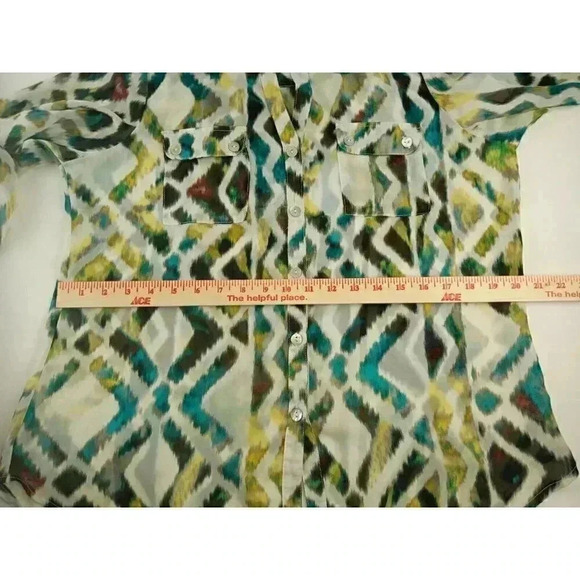 Maurices  Women's Sheer Multicolor Button Down Blouse sz Large - Picture 9 of 11